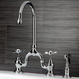 Essex Two-Handle 3-Hole Deck Mount Bridge Kitchen Faucet with Brass Side Sprayer