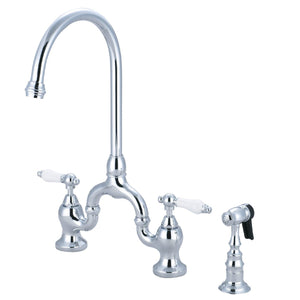 English Country Two-Handle 3-Hole Deck Mount Bridge Kitchen Faucet with Brass Side Sprayer