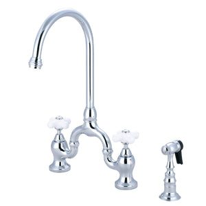 English Country Two-Handle 3-Hole Deck Mount Bridge Kitchen Faucet with Brass Side Sprayer