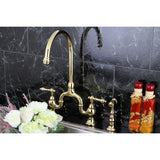 English Country Two-Handle 3-Hole Deck Mount Bridge Kitchen Faucet with Brass Side Sprayer