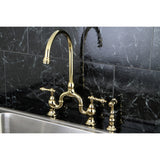 English Country Two-Handle 3-Hole Deck Mount Bridge Kitchen Faucet with Brass Side Sprayer