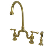 English Country Two-Handle 3-Hole Deck Mount Bridge Kitchen Faucet with Brass Side Sprayer