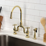 English Country Two-Handle 3-Hole Deck Mount Bridge Kitchen Faucet with Brass Side Sprayer