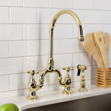 English Country Two-Handle 3-Hole Deck Mount Bridge Kitchen Faucet with Brass Side Sprayer