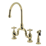 English Country Two-Handle 3-Hole Deck Mount Bridge Kitchen Faucet with Brass Side Sprayer