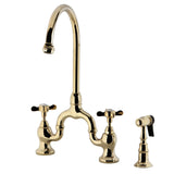 Essex Two-Handle 3-Hole Deck Mount Bridge Kitchen Faucet with Brass Side Sprayer