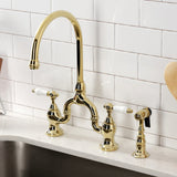 English Country Two-Handle 3-Hole Deck Mount Bridge Kitchen Faucet with Brass Side Sprayer