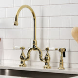 English Country Two-Handle 3-Hole Deck Mount Bridge Kitchen Faucet with Brass Side Sprayer