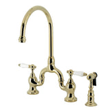 English Country Two-Handle 3-Hole Deck Mount Bridge Kitchen Faucet with Brass Side Sprayer