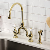 English Country Two-Handle 3-Hole Deck Mount Bridge Kitchen Faucet with Brass Side Sprayer