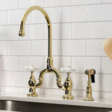 English Country Two-Handle 3-Hole Deck Mount Bridge Kitchen Faucet with Brass Side Sprayer