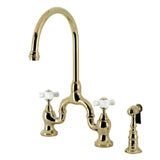 English Country Two-Handle 3-Hole Deck Mount Bridge Kitchen Faucet with Brass Side Sprayer