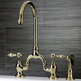 Tudor Two-Handle 3-Hole Deck Mount Bridge Kitchen Faucet with Brass Side Sprayer