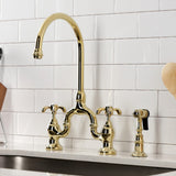 French Country Two-Handle 3-Hole Deck Mount Bridge Kitchen Faucet with Brass Side Sprayer