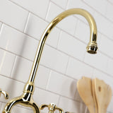 French Country Two-Handle 3-Hole Deck Mount Bridge Kitchen Faucet with Brass Side Sprayer