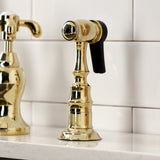 French Country Two-Handle 3-Hole Deck Mount Bridge Kitchen Faucet with Brass Side Sprayer