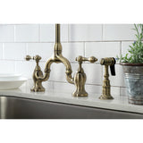 English Country Two-Handle 3-Hole Deck Mount Bridge Kitchen Faucet with Brass Side Sprayer