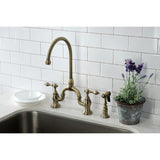 English Country Two-Handle 3-Hole Deck Mount Bridge Kitchen Faucet with Brass Side Sprayer