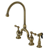 English Country Two-Handle 3-Hole Deck Mount Bridge Kitchen Faucet with Brass Side Sprayer