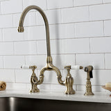 Bel-Air Two-Handle 3-Hole Deck Mount Bridge Kitchen Faucet with Brass Side Sprayer