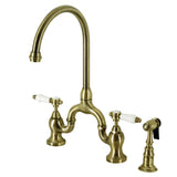 Bel-Air Two-Handle 3-Hole Deck Mount Bridge Kitchen Faucet with Brass Side Sprayer