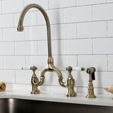 English Country Two-Handle 3-Hole Deck Mount Bridge Kitchen Faucet with Brass Side Sprayer