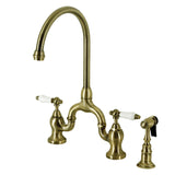 English Country Two-Handle 3-Hole Deck Mount Bridge Kitchen Faucet with Brass Side Sprayer