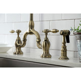 Tudor Two-Handle 3-Hole Deck Mount Bridge Kitchen Faucet with Brass Side Sprayer