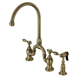 Tudor Two-Handle 3-Hole Deck Mount Bridge Kitchen Faucet with Brass Side Sprayer