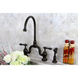 English Country Two-Handle 3-Hole Deck Mount Bridge Kitchen Faucet with Brass Side Sprayer