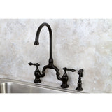 English Country Two-Handle 3-Hole Deck Mount Bridge Kitchen Faucet with Brass Side Sprayer