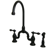 English Country Two-Handle 3-Hole Deck Mount Bridge Kitchen Faucet with Brass Side Sprayer