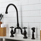 English Country Two-Handle 3-Hole Deck Mount Bridge Kitchen Faucet with Brass Side Sprayer