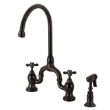 English Country Two-Handle 3-Hole Deck Mount Bridge Kitchen Faucet with Brass Side Sprayer