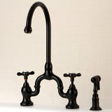 Essex Two-Handle 3-Hole Deck Mount Bridge Kitchen Faucet with Brass Side Sprayer