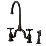 Essex Two-Handle 3-Hole Deck Mount Bridge Kitchen Faucet with Brass Side Sprayer