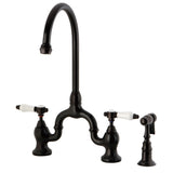 Bel-Air Two-Handle 3-Hole Deck Mount Bridge Kitchen Faucet with Brass Side Sprayer