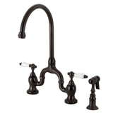 English Country Two-Handle 3-Hole Deck Mount Bridge Kitchen Faucet with Brass Side Sprayer