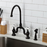 English Country Two-Handle 3-Hole Deck Mount Bridge Kitchen Faucet with Brass Side Sprayer