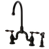 Tudor Two-Handle 3-Hole Deck Mount Bridge Kitchen Faucet with Brass Side Sprayer