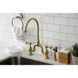 English Country Two-Handle 3-Hole Deck Mount Bridge Kitchen Faucet with Brass Side Sprayer