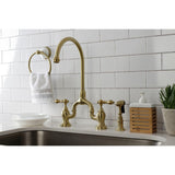 English Country Two-Handle 3-Hole Deck Mount Bridge Kitchen Faucet with Brass Side Sprayer