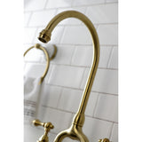 English Country Two-Handle 3-Hole Deck Mount Bridge Kitchen Faucet with Brass Side Sprayer