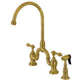 English Country Two-Handle 3-Hole Deck Mount Bridge Kitchen Faucet with Brass Side Sprayer