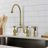 Bel-Air Two-Handle 3-Hole Deck Mount Bridge Kitchen Faucet with Brass Side Sprayer