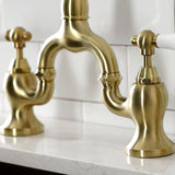 English Country Two-Handle 3-Hole Deck Mount Bridge Kitchen Faucet with Brass Side Sprayer