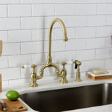 English Country Two-Handle 3-Hole Deck Mount Bridge Kitchen Faucet with Brass Side Sprayer