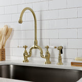 English Country Two-Handle 3-Hole Deck Mount Bridge Kitchen Faucet with Brass Side Sprayer