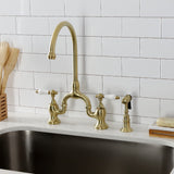 English Country Two-Handle 3-Hole Deck Mount Bridge Kitchen Faucet with Brass Side Sprayer