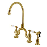 English Country Two-Handle 3-Hole Deck Mount Bridge Kitchen Faucet with Brass Side Sprayer